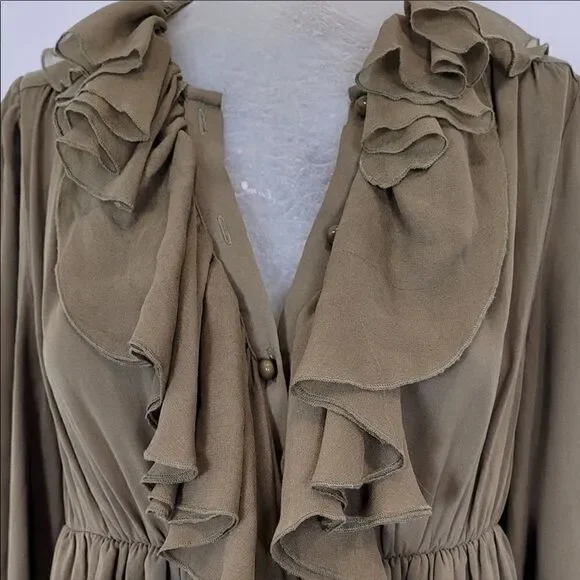 Alice + Olivia To Work! Olive Green Ruffle Front Dress Women
